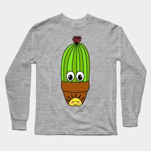 Cute Cactus Design #293: Potted Saguaro In Sunny Pot Long Sleeve T-Shirt